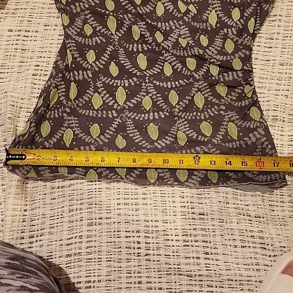 Vintage Sigrid Olsen faux wrap grey green leaves mesh long sleeve top size M - Picture 8 of 9